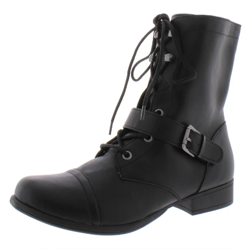 American Rag Womens Farrahh Faux Leather Lace-Up Combat Boots