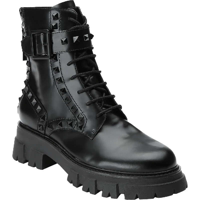 ASH Womens Lewis Studs Leather Padded Insole Combat & Lace-Up Boots