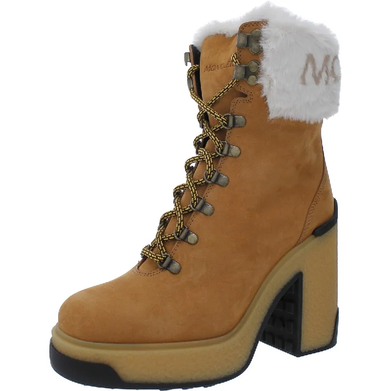 Moncler Womens Claudia Suede Platform Ankle Boots