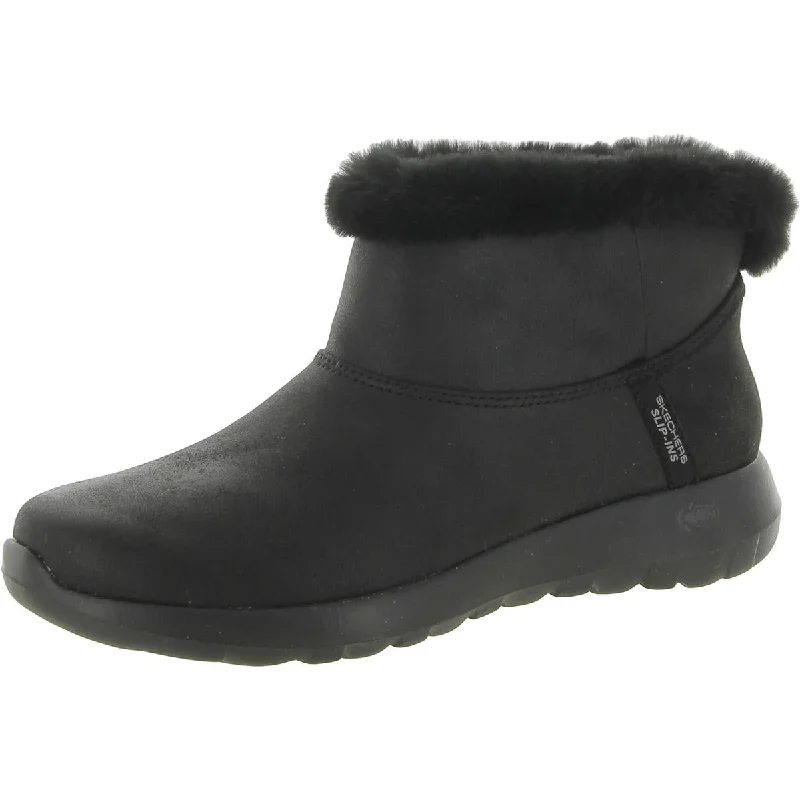 Skechers Womens Cozy Dream Faux Leather Faux Fur Ankle Boots