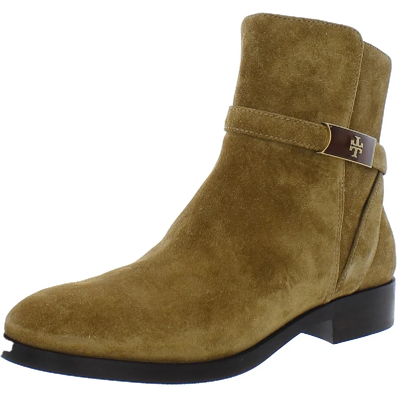 Tory Burch Womens Perrine Suede Logo Ankle Boots