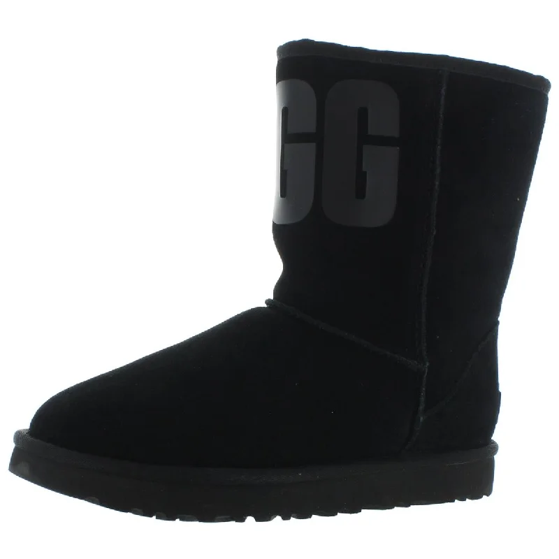 Ugg Womens Classic Short Crescent Suede Pull On Winter Boots