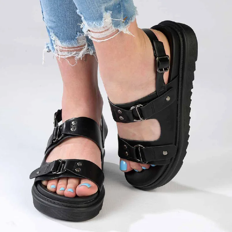 Madison Jagger Double Strap Footbed Sandal - Black